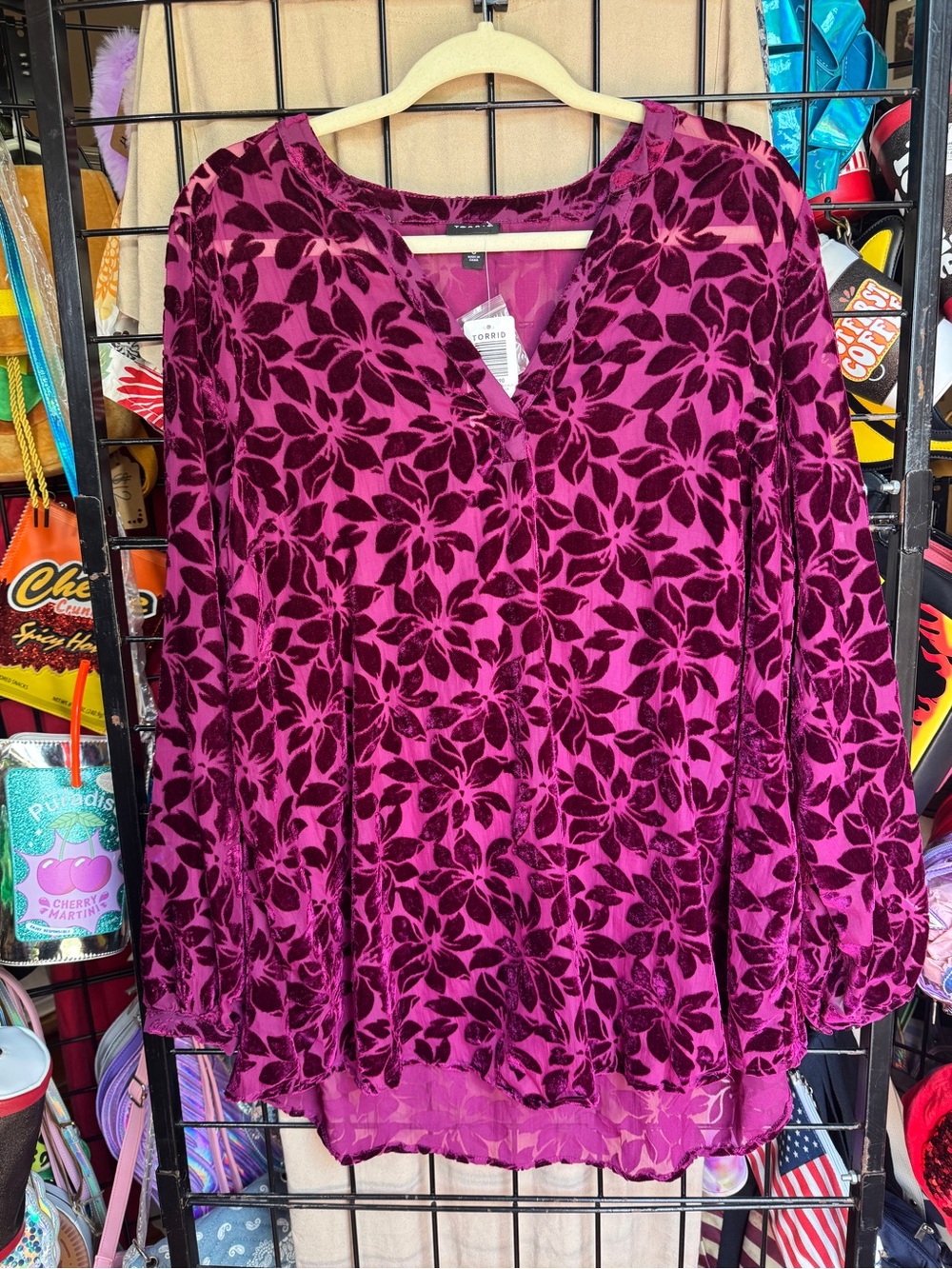 NWT Torrid Burgundy Velvet Burnout Floral Blouse